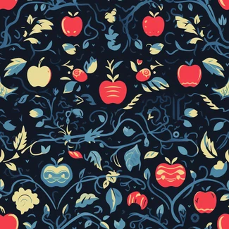 A playful apple pattern on a dark blue background