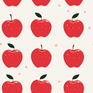 A playful seamless pattern featuring red apples on a light red background in a minimalist style.