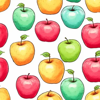 Colorful cartoon apple pattern on white background