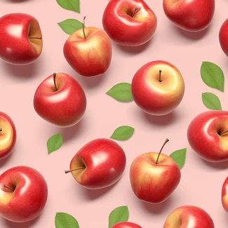Red and green apples seamless pattern on a pink background