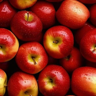 A bunch of juicy red apples with clear moisture on a shiny, velvety texture-rich surface.