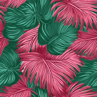 Tropical palm leaves pattern with fine feather details and vibrant colors on contrasting backgrounds.