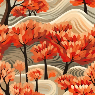 A beautiful seamless pattern of autumn maple trees with warm tones of red and gray