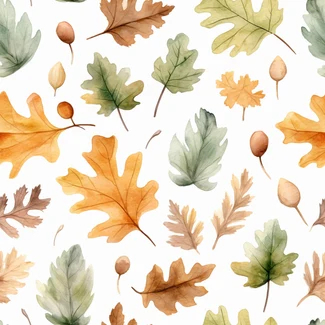 Autumn Oak Leaves Watercolor Vintage Seamless Pattern