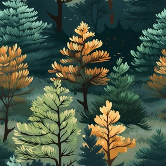 Colorful autumn pine forest pattern