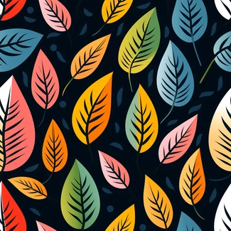 A colorful seamless pattern of autumn leaves on a black background.