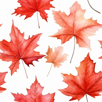 Watercolored red maple leaves seamless pattern on a white background
