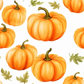 A charming pumpkin pattern featuring hand-painted pumpkins in a watercolor style, rendered in vibrant shades of orange against a white background.
