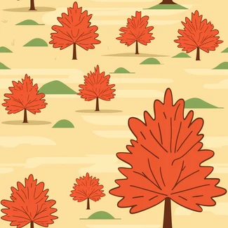 Autumnal Trees on Sandy Ground seamless pattern featuring red trees and hay on sandy ground.