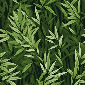 A seamless pattern of green bamboo leaves with heavy shading and a cartoon style.