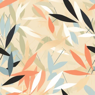 Colorful leaves on a beige background in a playful brushwork style inspired by mid-century modern illustration.