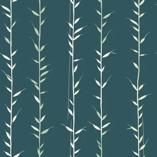 A repeating pattern of bamboo leaves with white and green stripes on a dark blue gray background.