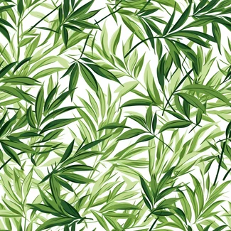 A seamless pattern of green bamboo leaves on a white background.