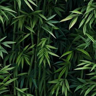 A seamless pattern of green bamboo leaves on a dark gray and green background