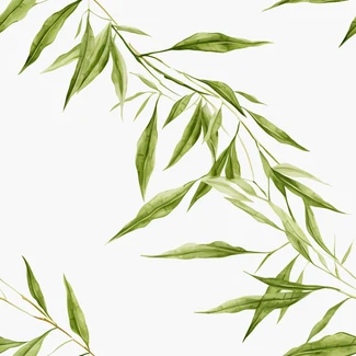 A watercolor seamless pattern of bamboo branches and leaves in shades of green.