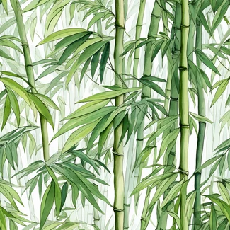 Watercolor bamboo pattern with natural brown and green leaves