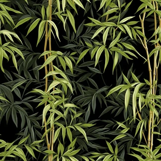 Bamboo Leaf Black Wallpaper with hand-painted details and intricate foliage