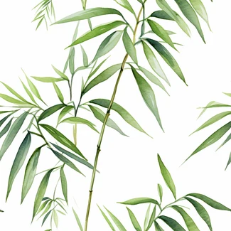 Watercolor bamboo foliage pattern with highly detailed leaves on a white background