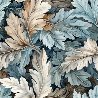 Baroque Feather Leaves Seamless Pattern in Blue and Tan