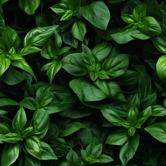 A close-up of green basil leaves arranged in a way that creates a sense of movement and freshness.