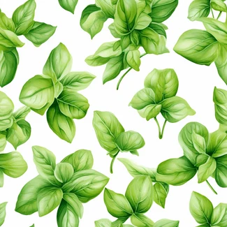 Green basil leaves watercolor seamless pattern on white background