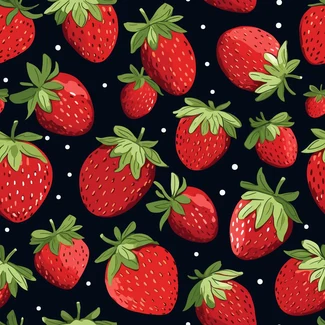 A seamless pattern of strawberries on a dark navy and light black background