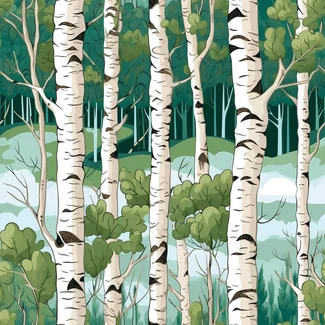 Birch trees in a green valley mural