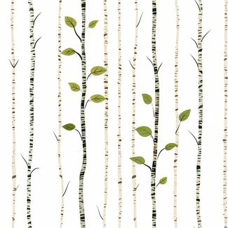 Birch tree leaves wallpaper on a white background