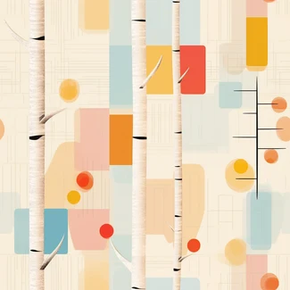 A playful Birch Tree pattern with colored blocks and squares arranged in playful streamlined forms.