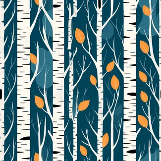 Birch Trees in Autumn Foliage pattern in blue and orange