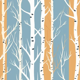 Birch Trees and Mossy Branches pattern featuring elongated shapes of birch trees and mossy branches in a mid-century graphic illustration style