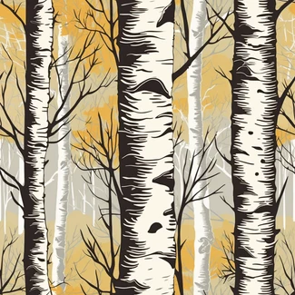 Birch Trees in Autumn pattern featuring a forest scene with birch trees and leaves in warm yellow and tan hues