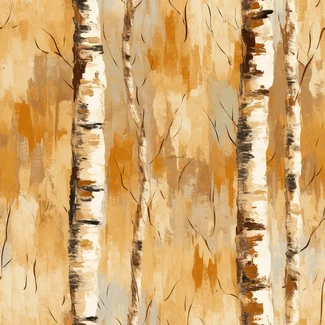 A pattern of birch trees in autumn with orange and beige colors