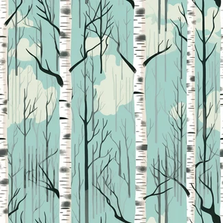 Birch trees and clouds in a nostalgic mid-century illustration style.