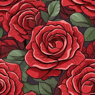A seamless pattern featuring blood-red roses on a dark background.