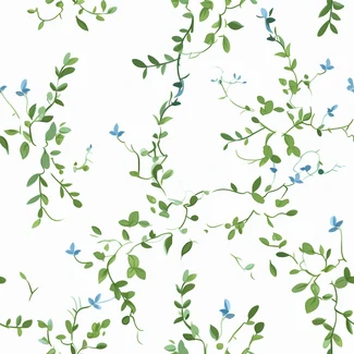 Blue and white floral vine pattern with delicate markings and realistic usage of light and color on a white background.