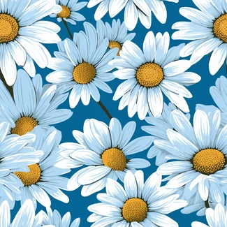 Blue daisy seamless pattern on sky-blue and white background