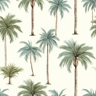 A detailed and realistic botanical illustration of palm trees on a variety of backgrounds, with heavy shading and fine detail.