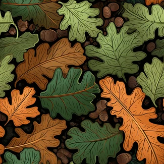 Autumn Oak Leaves and Acorns Seamless Pattern with Hand-painted Details and Hidden Surprises