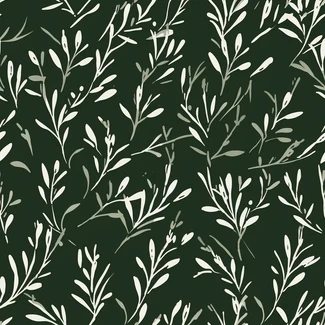A seamless linen pattern with delicate branches in the background, featuring a minimalist color palette of dark green and white.