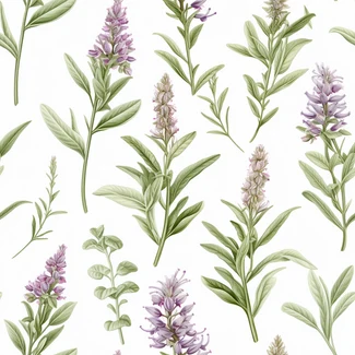 A watercolor pattern featuring purple lavender flowers on a white background
