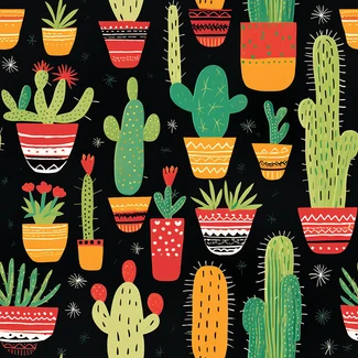Colorful cactus design on a black background