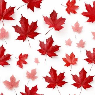 A nature-based pattern featuring red maple leaves on a white background.