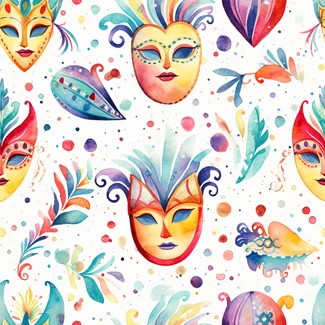Colorful carnival masks watercolor seamless pattern
