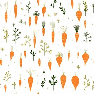 A pattern featuring carrots, leaves, and branches in a colorful and whimsical design.