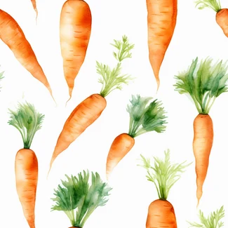 A seamless watercolor pattern featuring green and orange carrots.