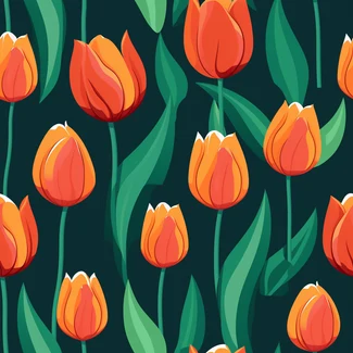 Cartoonish orange tulip pattern on a dark purple background