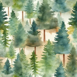 Pine Trees Watercolor Forest Pattern