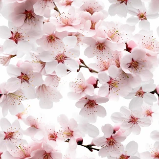 Cherry Blossom Trees in Bloom pattern with delicate pink sakura blossoms blooming against a white background