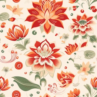 Seamless pattern featuring lotus flowers in shades of light orange and red on a white background.